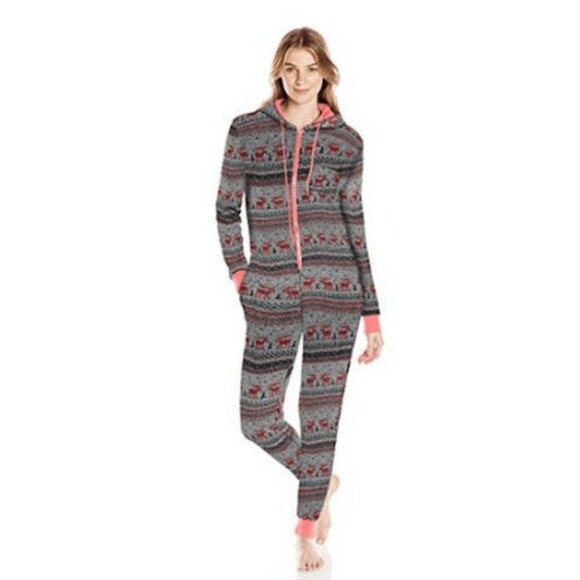 Bottoms Out Womens Printed Sweater Fleece One Piece, Spice/Oatmeal, X-Large - Picture 1 of 1